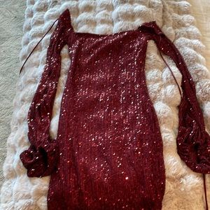 Burgundy, sequin, mini dress